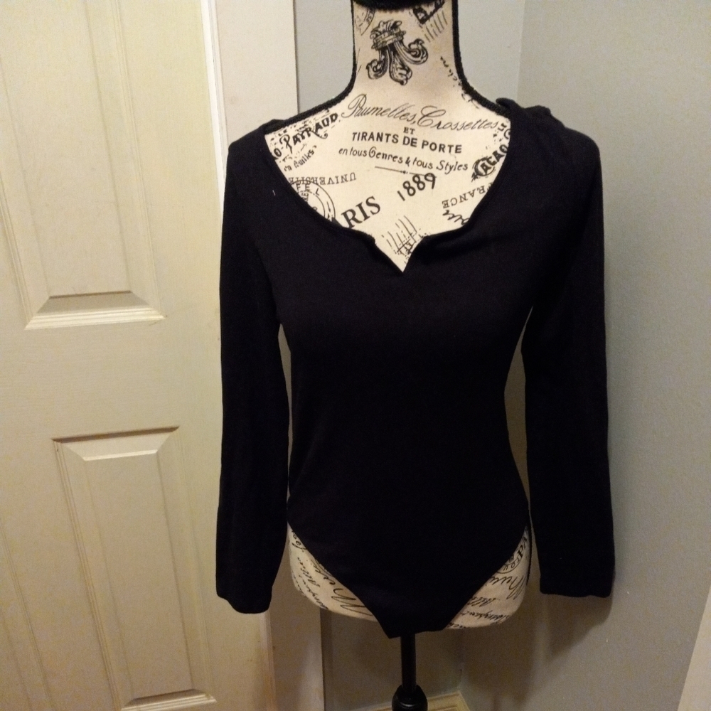 Women's Victoria' s Secret PINK Black Large Thong Bodysuit Top .
